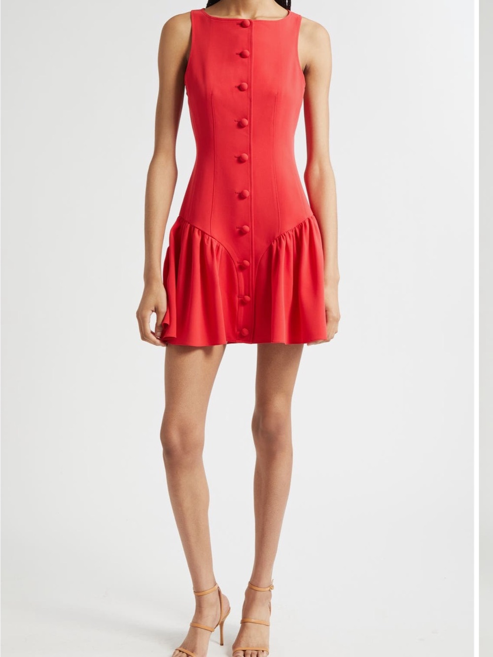 cinq a sept Red Button-Front Mini Dress with Ruffle Hem